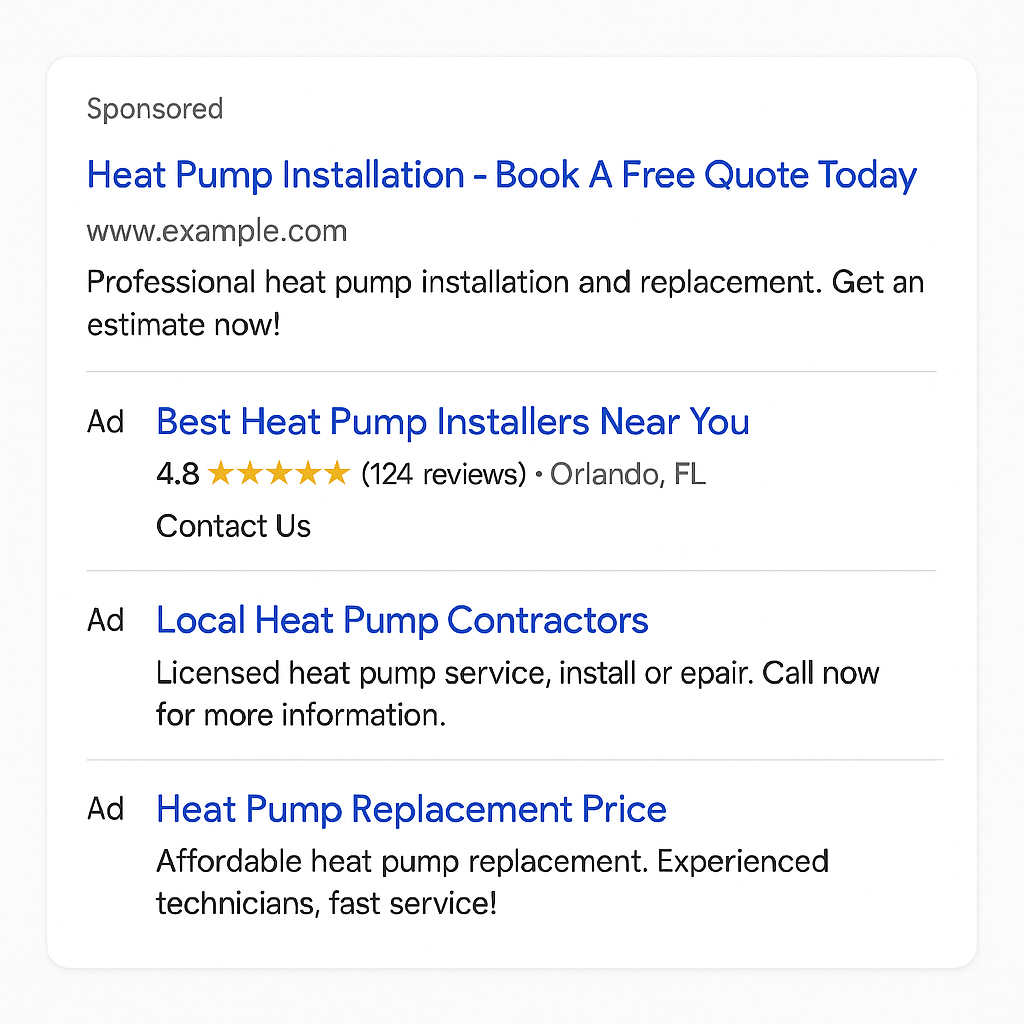google ads result for heat pump services